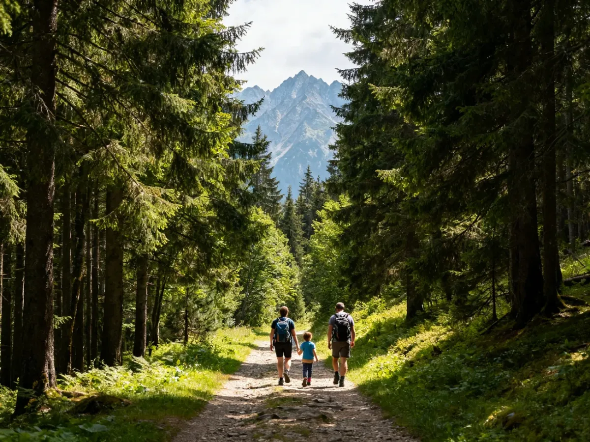 Leśna ścieżka spacerowa z widokiem na Tatry