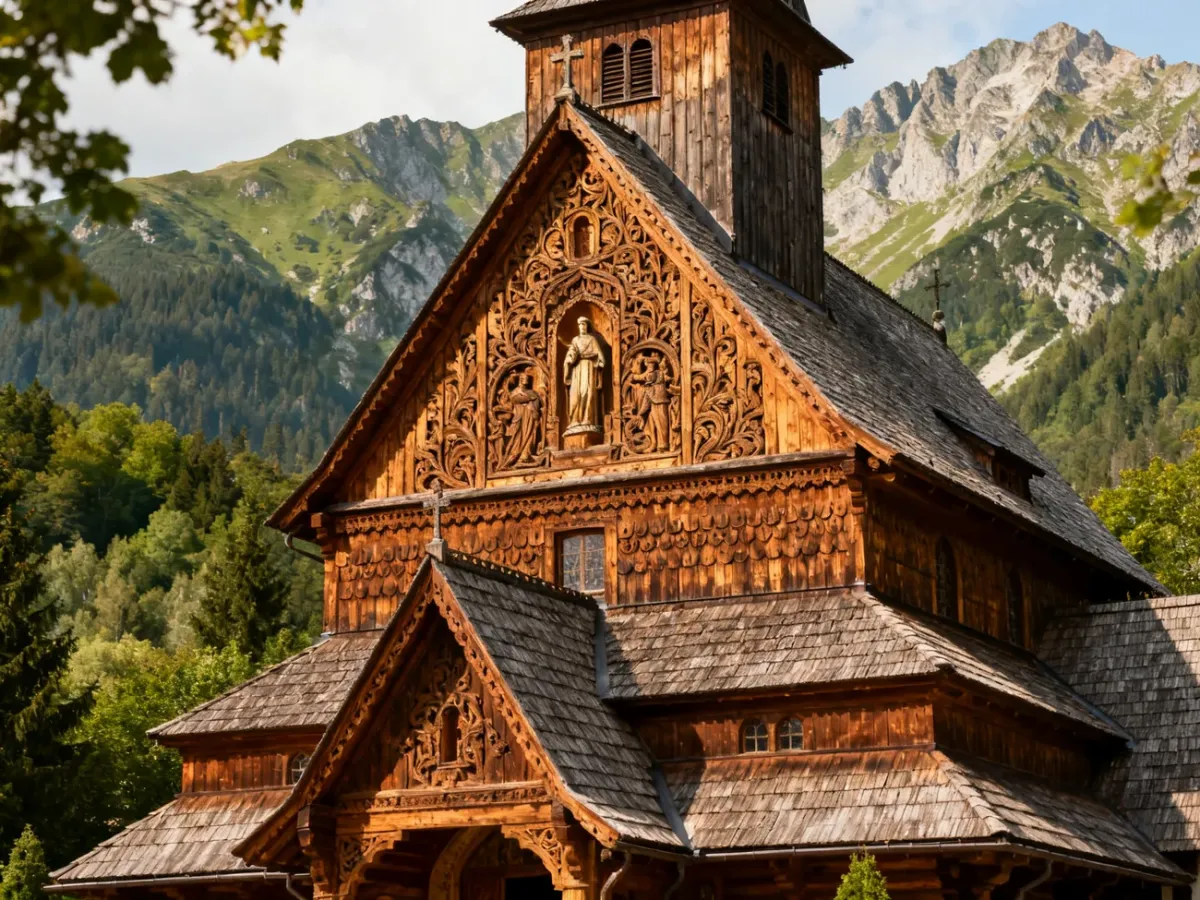 Drewniany kościół w stylu zakopiańskim w Murzasichlu