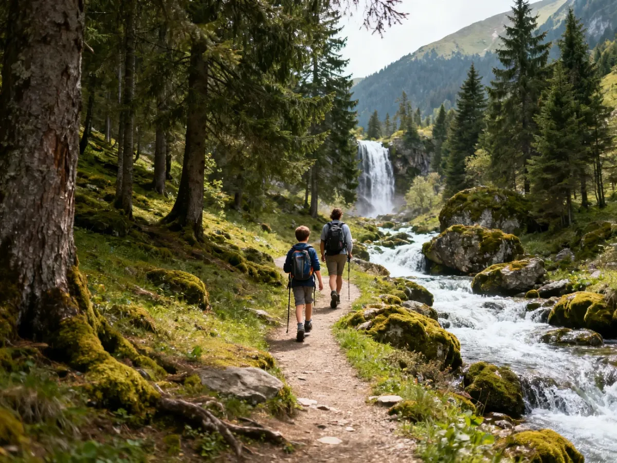 Dziecko z rodzicem na szlaku do Wodospadów Zimnej Wody